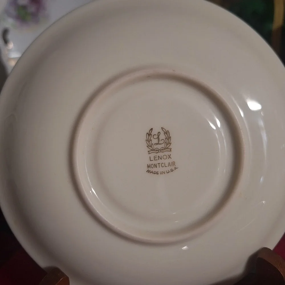 Lenox Montclair Teacup and Saucer Set Ivory Fine China Platinum Trim Made in USA